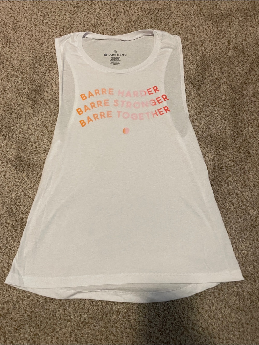 Pure Barre White Graphic Muscle Tank - Orange Lettering